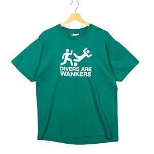 VTG Faded Green Divers Suck Soccer Graphic T Shirt Funny Sarcastic Green Adult L